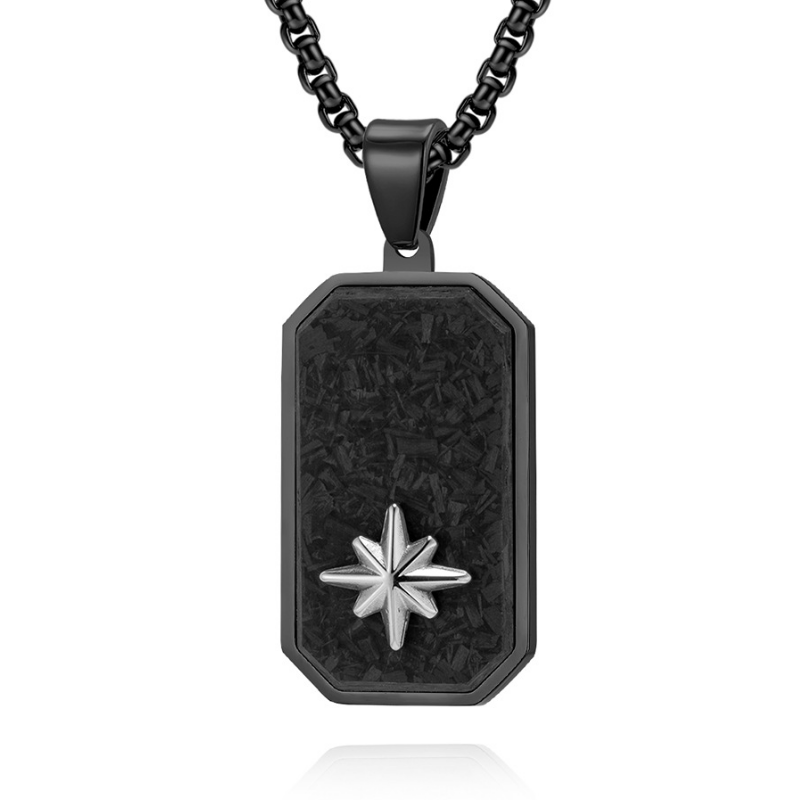 En stock Original Cut Edge Forgé Motif aléatoire Fibre de carbone et acier inoxydable Placage noir Badge militaire Pendentif Chine Fournisseur