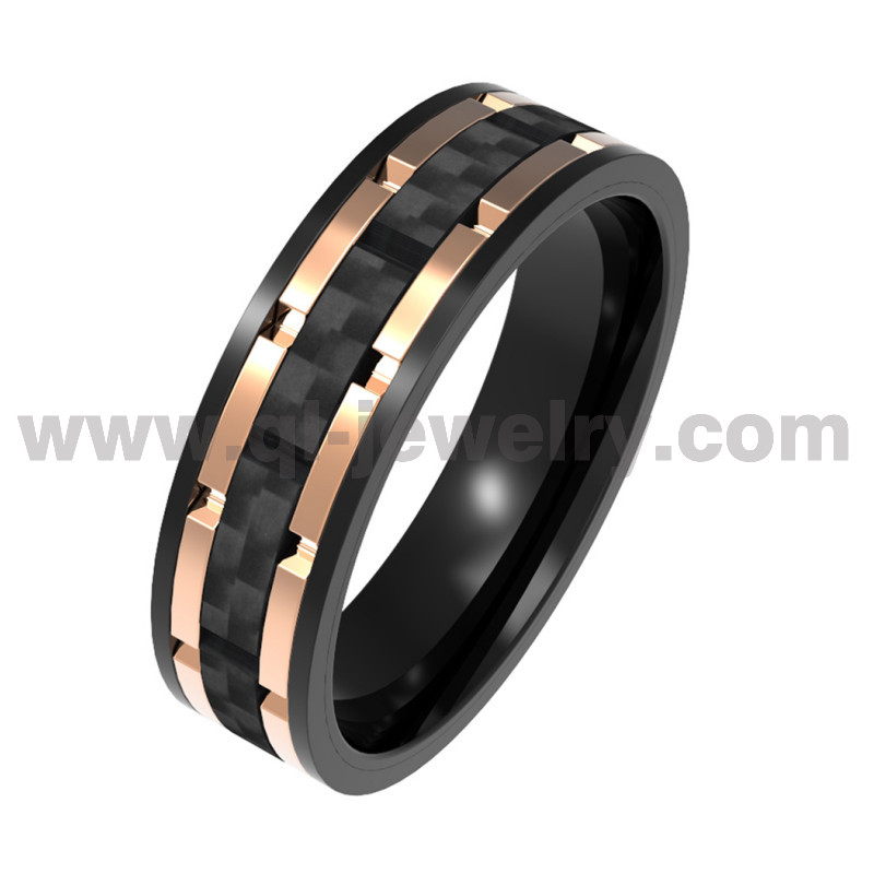 Tecnología de anillo de titanio y fibra de carbono de 8 mm se encuentra con un diseño único de alianzas de boda de fibra de carbono negro China Fabricante