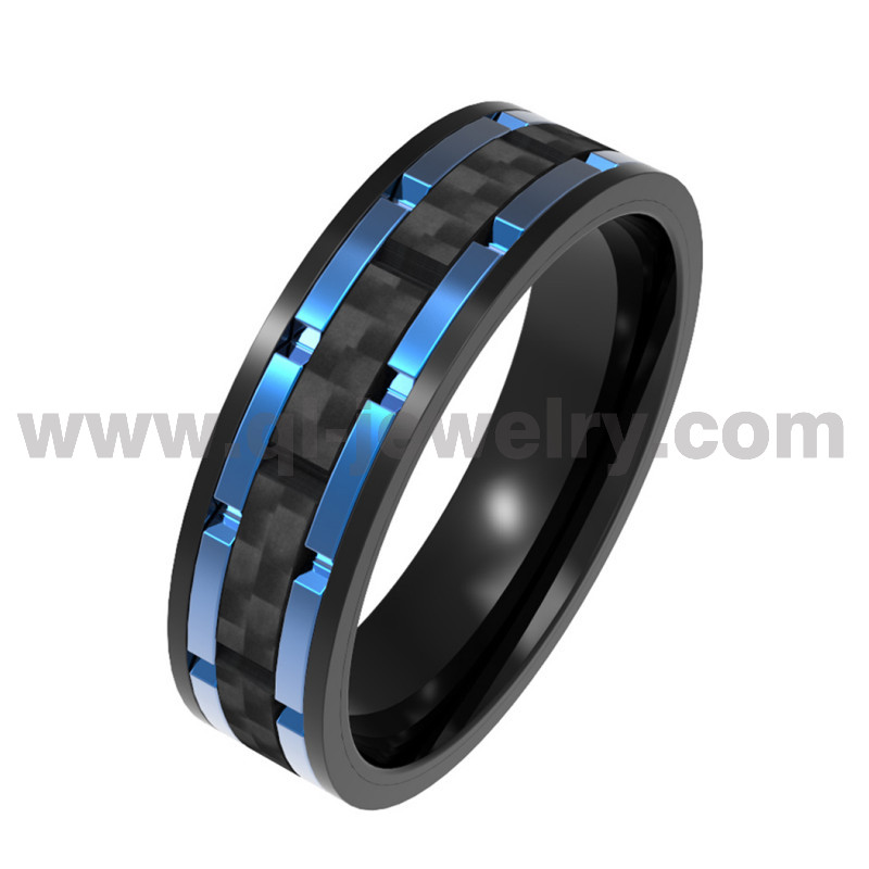 8mm Titanium and Carbon Fiber Ring Tech Meets Unique Design Black Carbon Fiber and Blue Titanium Wedding Bands China Manufacturer