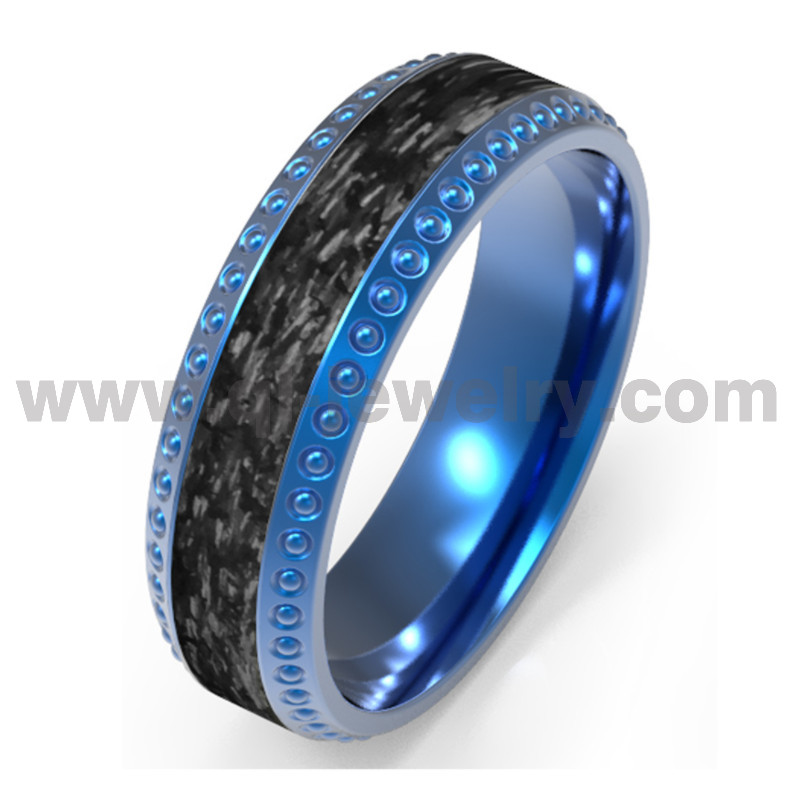 Unveiling the Exquisite Blue Titanium Ring with Black Carbon Fiber Inlay 8mm Blue Titanium and Interwoven Texture Black Carbon Fiber Ring China Manufacturer