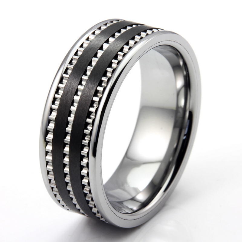 Einzigartiger 8 -mm -Komfort -Fit hochpolierter und gebürsteter schwarzer Schlossgetränke gerilligte Wolfram -Carbid -Eheringe China Hersteller