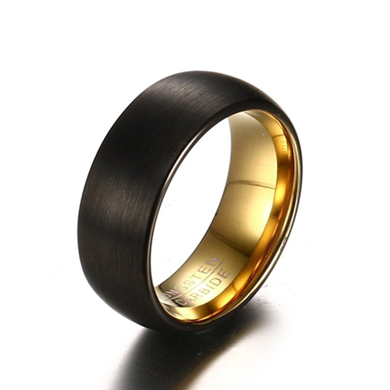 Großhandel 8mm gewölbter Matte beendet zwei Tonwolfram -Carbidring Schwarz -Gold -Wolfram -Carbid -Ring China Hersteller