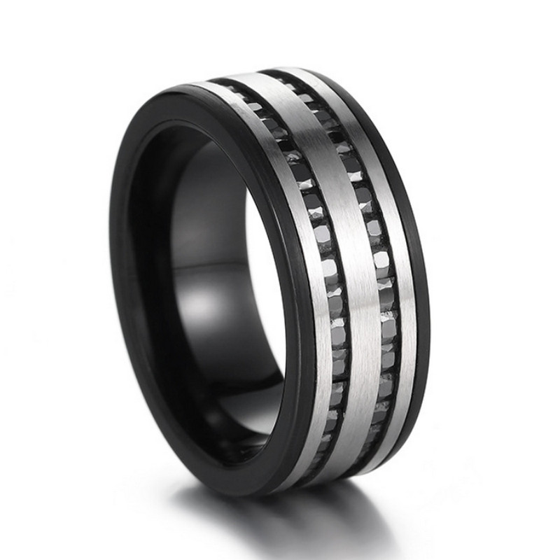 Anillo de carburo de tungsteno negro de diseño de alta calidad con contraste cepillado y acentos de circonio cúbico Proveedor de porcelana