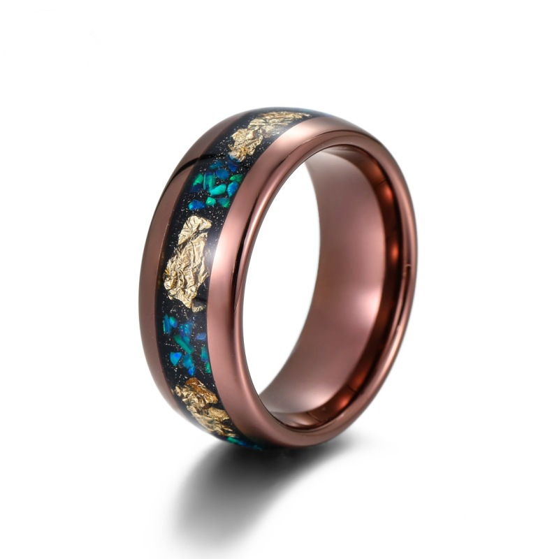 8 -mm -Kaffeebeschichtung gewölbter Wolfram -Carbidring mit Goldfolie und Opal -Inlay China Hersteller