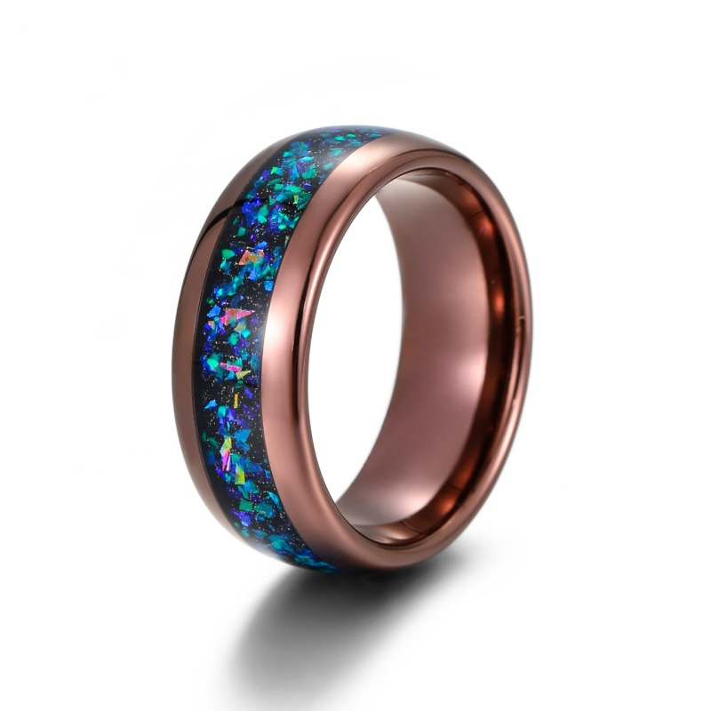 Bague en carbure de tungstène en dôme de café 8 mm avec un fabricant de chinois en incrustation de grès Opal et noir