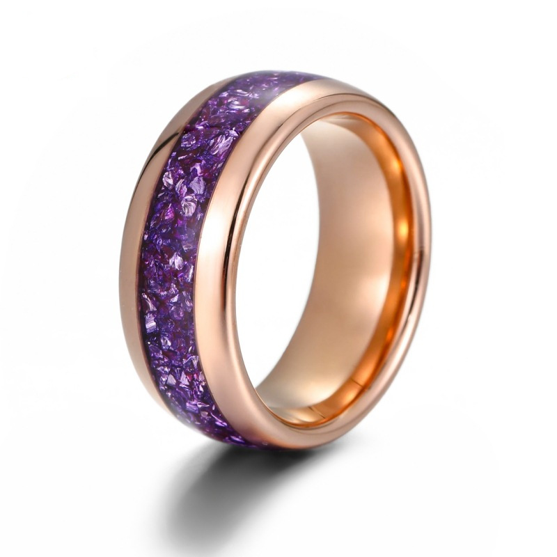 8 mm Rose Gold Placing Domed Tungstten Bascs avec Purple Glass Stones Inclay China Fournisseur