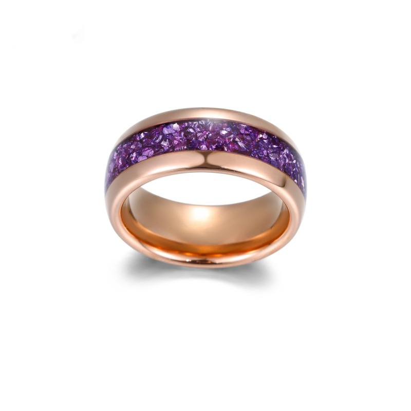 Baras de boda con tungsteno con cúpula de oro rosa de 8 mm con piedras de vidrio púrpura incrustado proveedor de porcelana