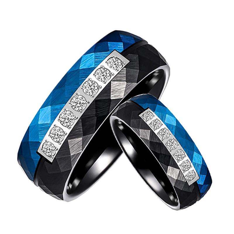 2025 NUEVO DESIGN AL ALIMENTO DEL TONE MENOS DE TONO HOMBRES NEGRO NEGRO Y AZUL DE TUNGSTENO CARBIDE CON DIAMONDS FABRICANTE DE CHINA