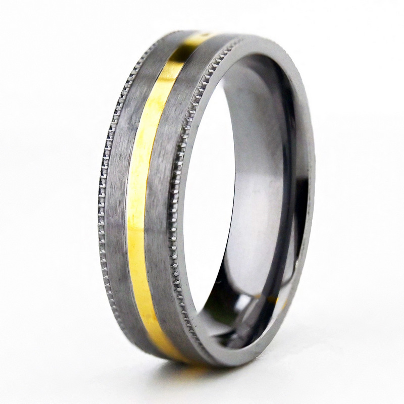 Venta al por mayor de anillos de boda de tantalio con canal de oro para parejas: bandas a juego de metales raros con excelente resistencia a la corrosión Proveedor de China