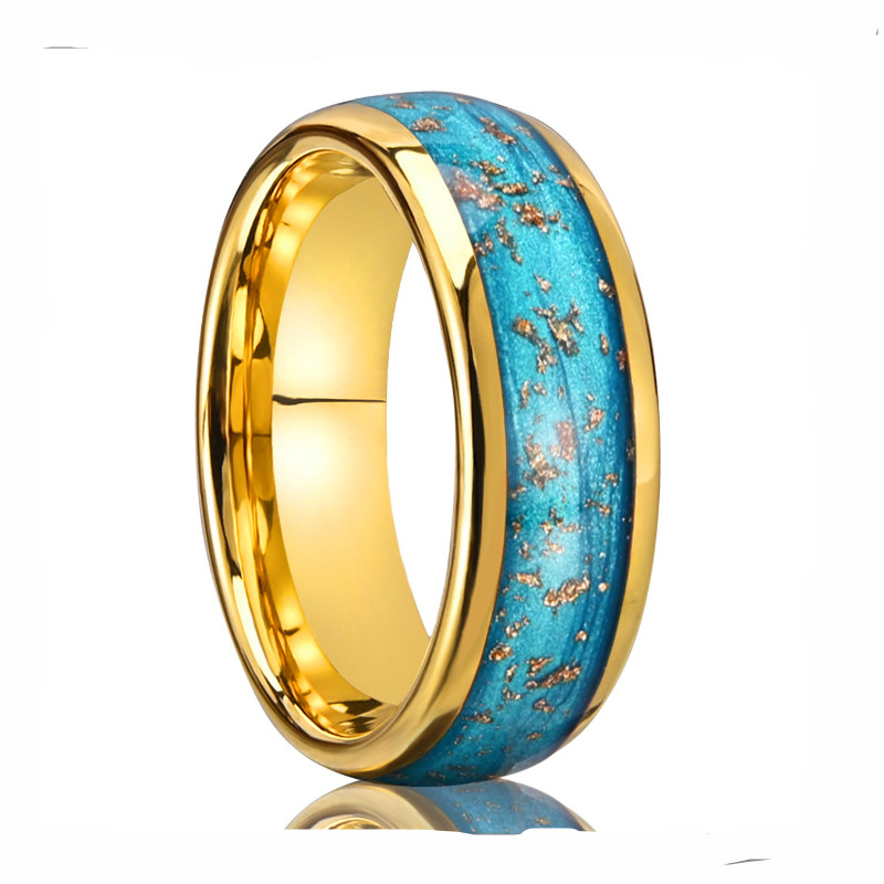 Anneaux de couple incurvés en carbure de tungstène de qualité supérieure de 8 mm avec flux d'or galvanisé et de sable bleu