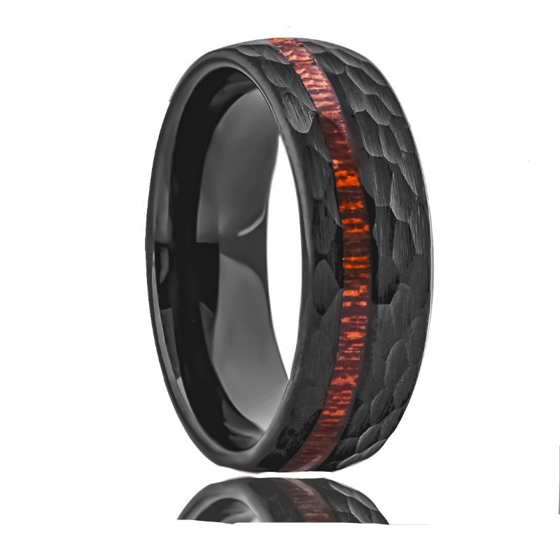 Hammered Black Plated Tungsten Wedding Bands with Wood Inlay – Men’s Ring Manufacturer & Wholesale Supplier