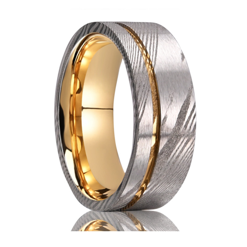 Alliance pour hommes en acier Damas de qualité supérieure de 8 mm | Plaqué or | OEM en vrac et personnalisé