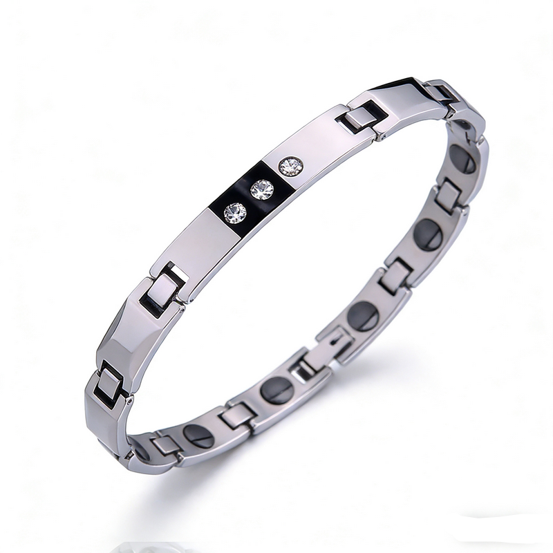 Pulseras premium de acero de tungsteno con piedras de bienestar y diamantes de imitación | Proveedor unisex de alta gama