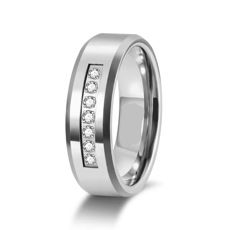 Alliances de mariage en tungstène hautement polies imperméables de 8 mm avec incrustation d'argent et de zircon - Fournisseur en vrac