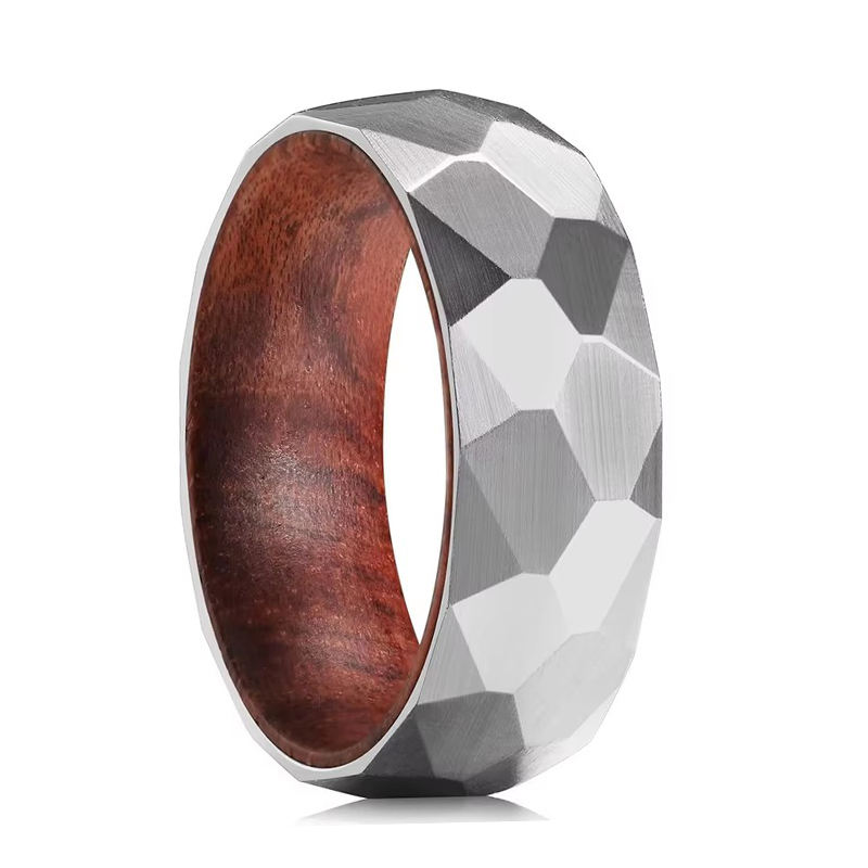 8 mm gehämmerter Wolframring mit Rosenholzeinlage für B2B- und Großbestellungen