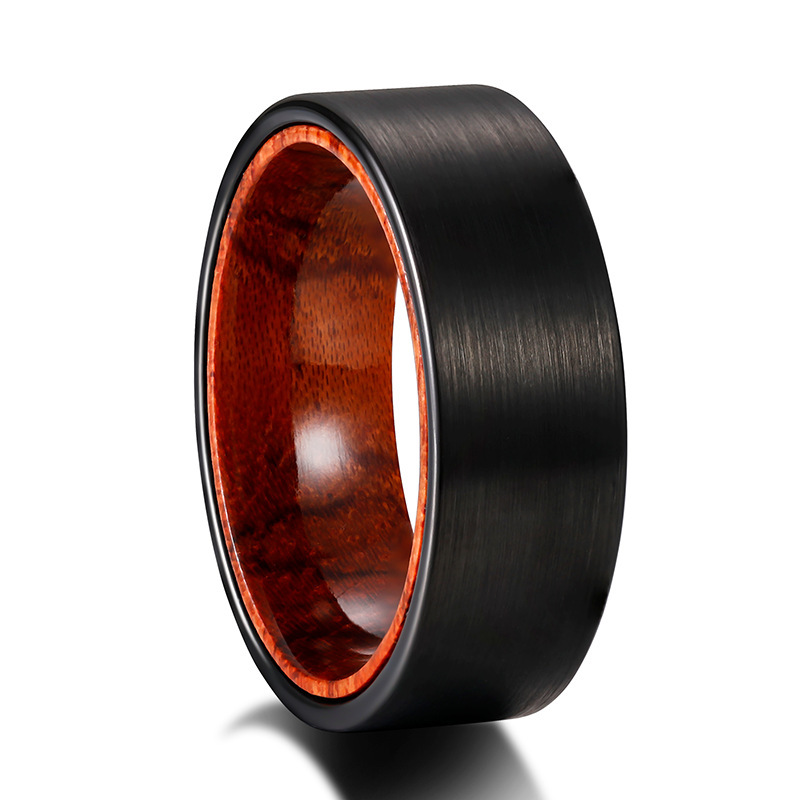 Premium 8mm Black Tungsten Carbide Rings with Red Sandalwood Inlay for Wholesale