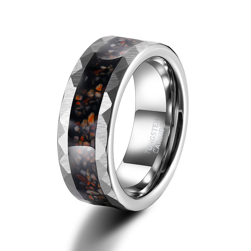 8mm Hammered Texture Tungsten Carbide Ring with Genuine Dinosaur Bone Inlay – Premium B2B Supplier
