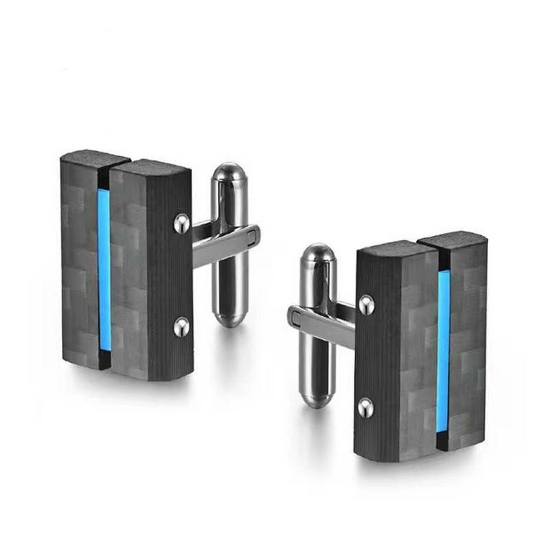 China Carbon Fiber & Stainless Steel Cufflinks – Minimalist Rectangular Design with Colored Inlay, Durable & Corrosion-Resistant Formal Accessory for Men China Manufacturer manufacturer