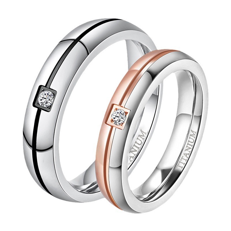 6mm Pure Titanium Inlaid Zirconia Groove Rings, Two-Tone Matching Couple Rings for Men and Women OEM Couple Ring