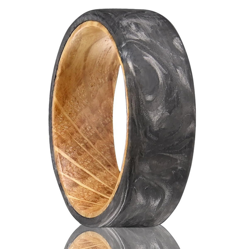 High-quality 8mm Forged Carbon Fiber Ring with Whiskey Barrel Oak Liner China Manufacturer