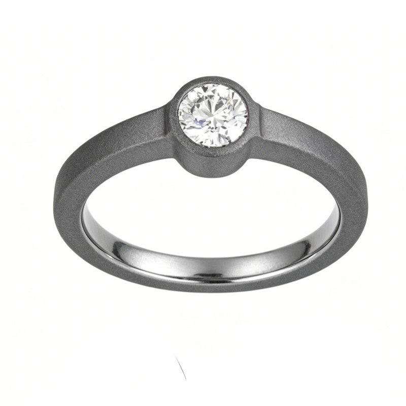 Anello in tantalio con finitura opaca all'ingrosso in fabbrica | Produttore di anelli di fidanzamento con solitario con diamante rotondo e castone