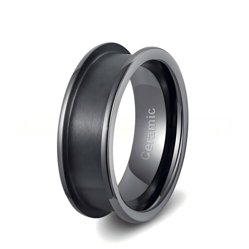 Wholesale Ceramic Ring Blanks Supplier, 6mm 8mm Black White Plain Semi-Finished Rings, US Size 4-16 Chamfer Polished DIY Inlay Band