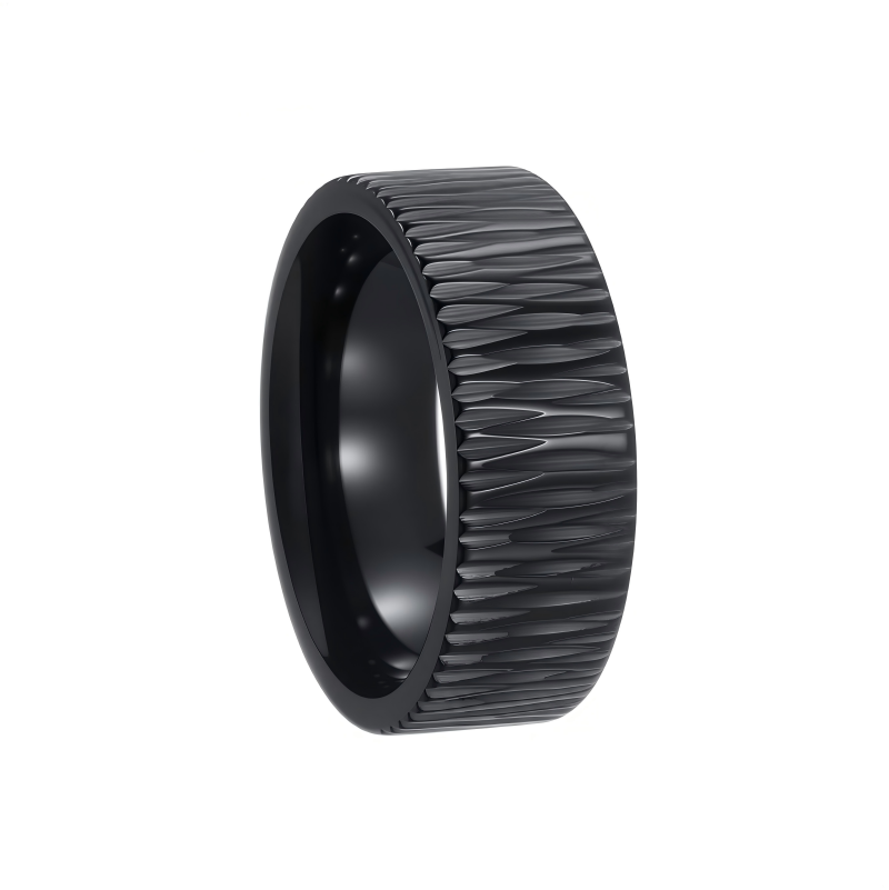 8mm Hammered Scale Black Zirconium Ring Manufacturer | Custom Comfort Fit Mens Zirconium Wedding Band Wholesale Factory