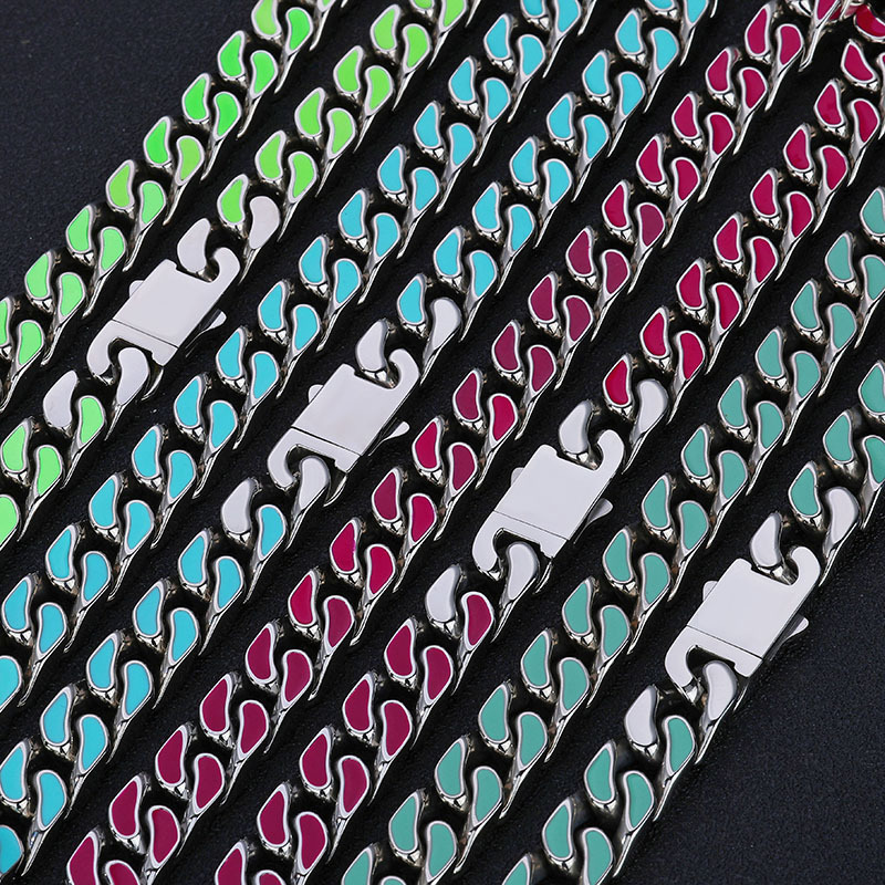 Factory Wholesale Enamel Cuban Link Necklace 316L Stainless Steel Fluorescent Color Hip Hop Jewelry For Men Women Custom Logo OEM ODM