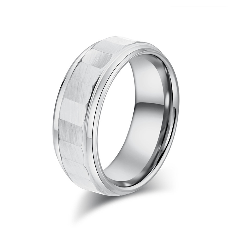 Men's Tungsten Carbide Ring 8mm Multi-Faceted Brushed Wedding Band, Minimalist Geometric Cut Mens Jewelry