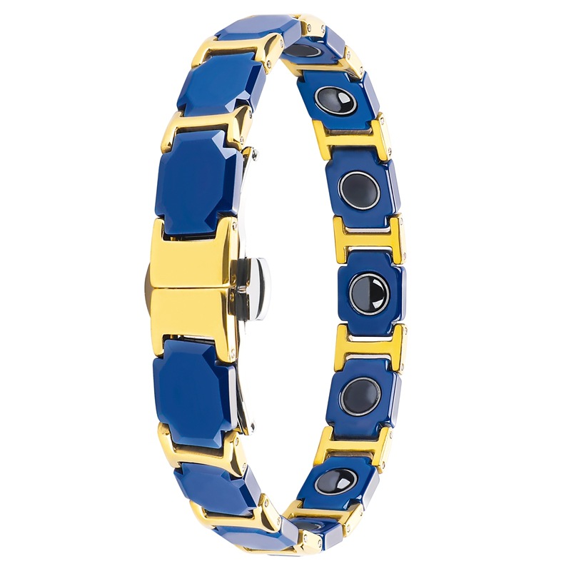 Women’s Sapphire Blue Ceramic 316L Stainless Steel Bracelet, EN1811 Certified Fine Link Bracelet with Seamless Double Press Clasp