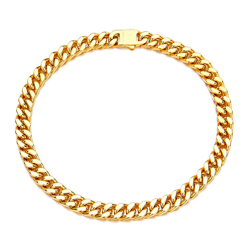 Collar de eslabones cubanos de acero de titanio pulido de cuatro lados para hombres | Venta al por mayor directa de fábrica