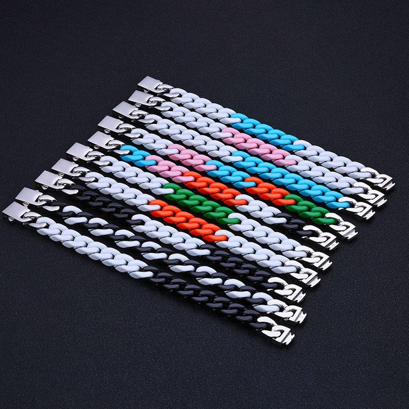 Bracelet cubain en émail bicolore et multicolore pour homme | Acier inoxydable 304, vente en gros directe en usine