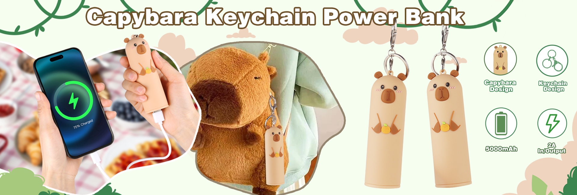 Capybara Keychain Power Bank
