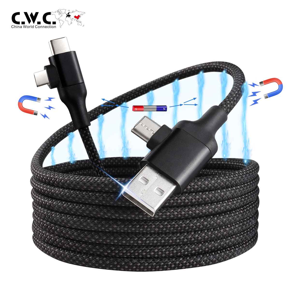 Niestandardowe logo 60 W Czarne magnetyczne ładowanie USB C do USB C Kabel Podwójne wyjście 4 w 1 Multi Magnetyczne kabel ładowania