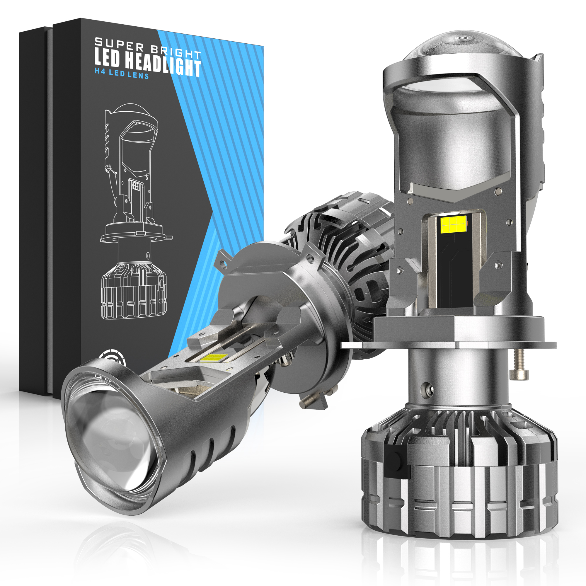 High Power H4 LED Headlight Auto Lamp Mini Projector Lens Car Light Bulb 6000LM Conversion Kit Hi/Lo 70W 6000K - COPY - em8cpw