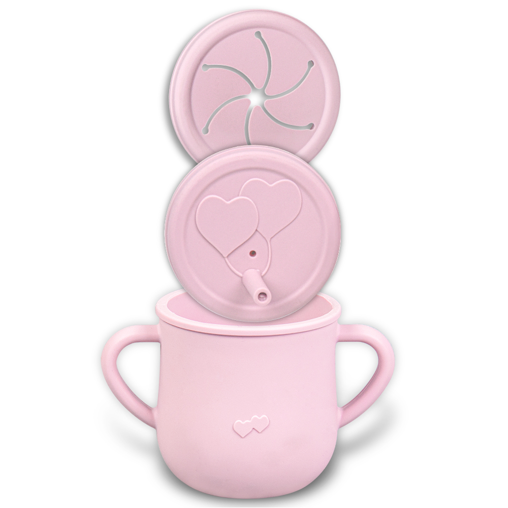 Benhaida Factory Direct BPA-freier 2-in-1-Baby-Trainingsbecher mit zwei Griffen und auslaufsicherem Silikon-Snackbecher mit Strohhalmdeckel