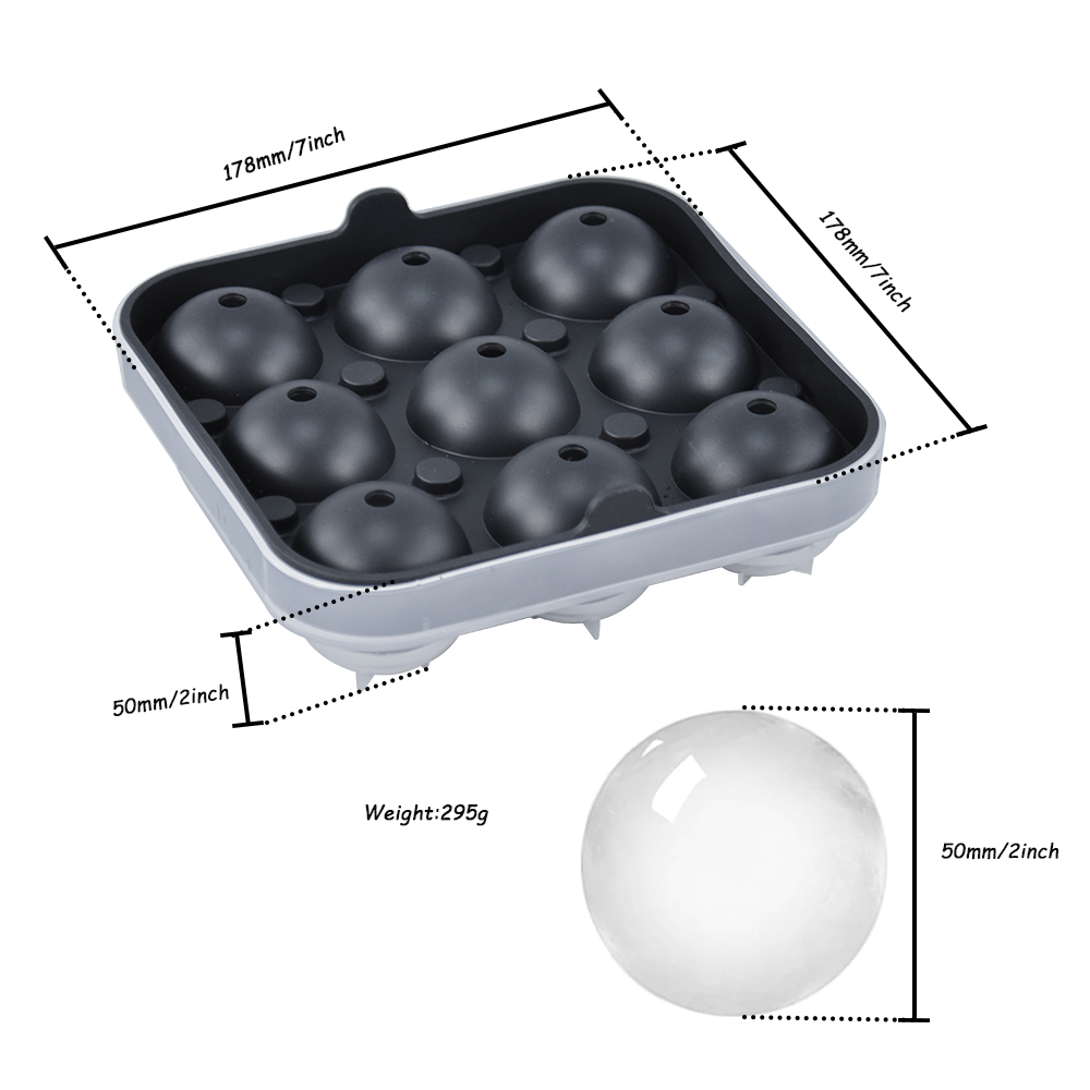 Benhaida Premium Leakproof 2 inch Ice Ball Maker for Whiskey BPA Free Easy to Release Silicone 9 Cavity Ice Ball Mold
