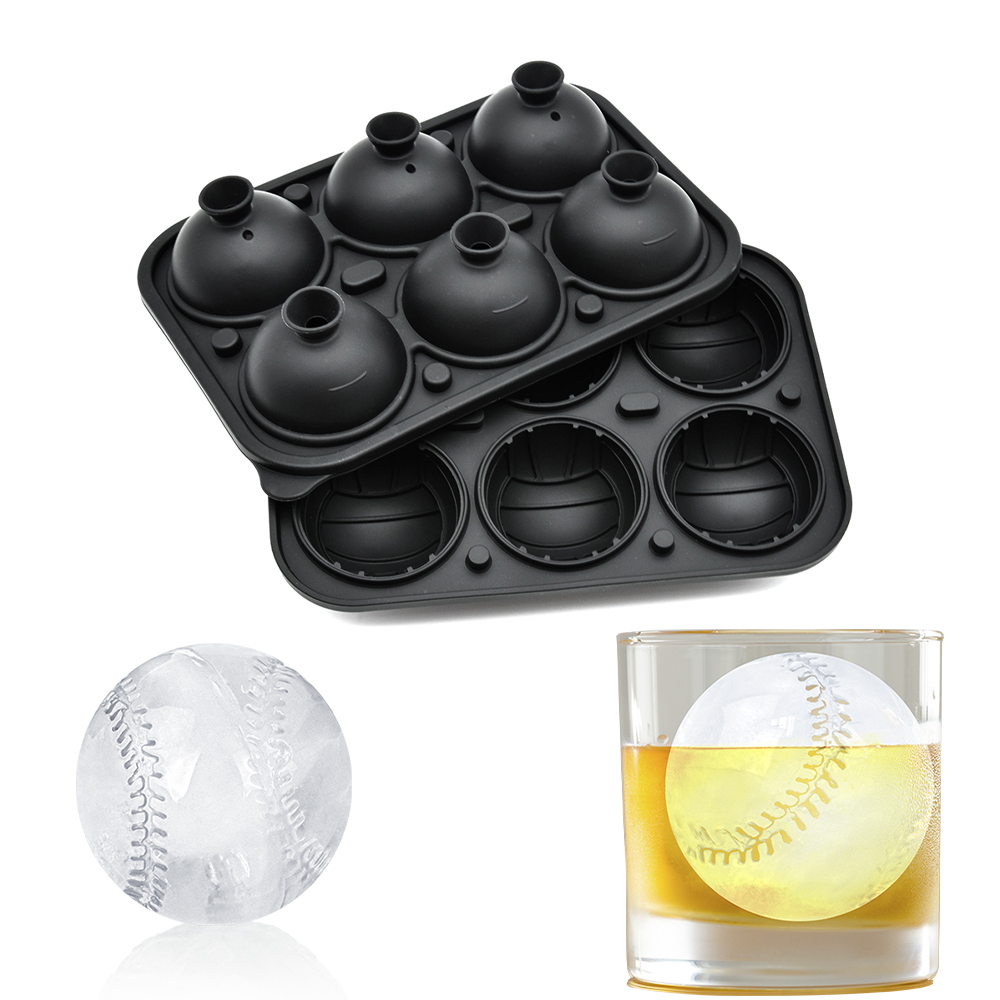 Factory Direct Whiskey-Eisball-Maker mit Trichter, BPA-frei, auslaufsicher, 6 Mulden, Silikon-Baseball-Eisball-Tablett