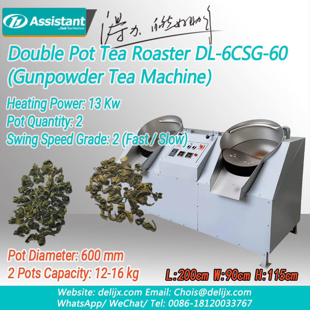 Cina Mesin Pembentuk Pemanggang Teh Mutiara Hijau Wajan Penggorengan Ganda DL-6CSG-60 pabrikan