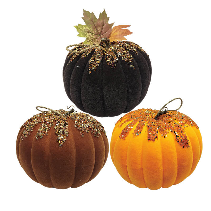 Senmasine Noir Orange Marron Mousse Velours Paillettes Halloween Citrouille