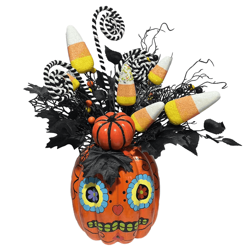 Decoraciones de halloween Senmasine, calabaza con adornos brillantes, flor Artificial azul, rosa, Hojas de arce, decoración de lazo