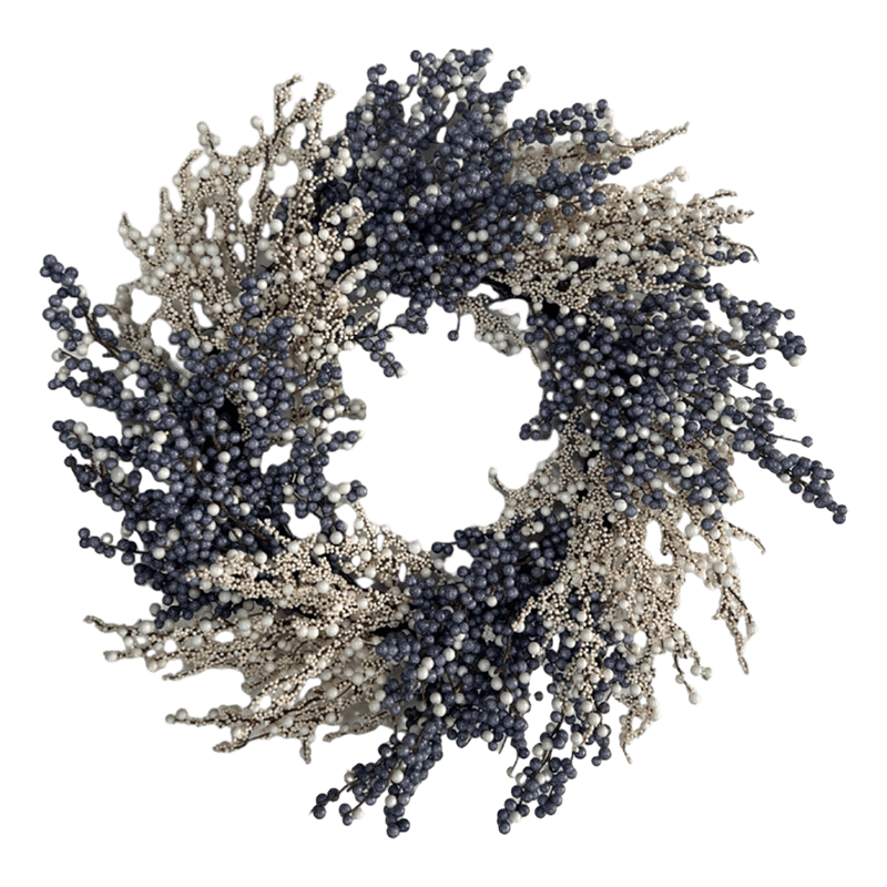 Senmasine 24 英寸蓝色白色浆果花环冬季前门农舍悬挂圣诞装饰