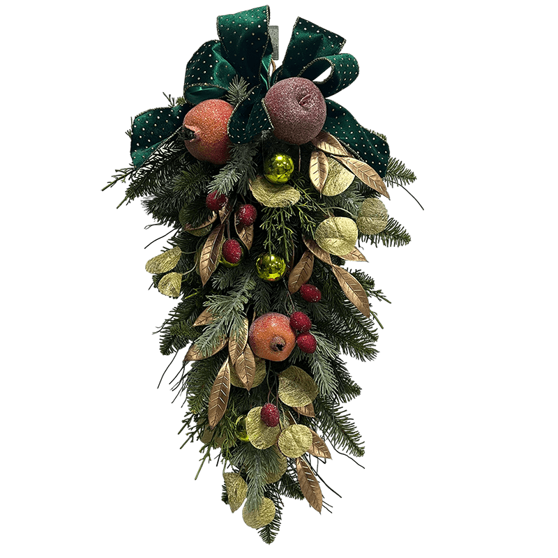 Senmasine Ganhos de frutas de Natal de 26 polegadas com fita curva folhas artificiais de ramo de Pvc