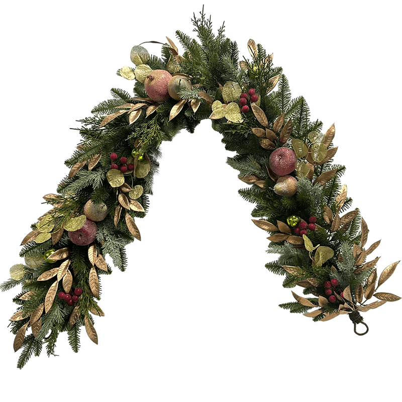 Senmasine Swag de fruits de Noël de 26 pouces avec des arcs de ruban feuilles de branche artificielles en PVC