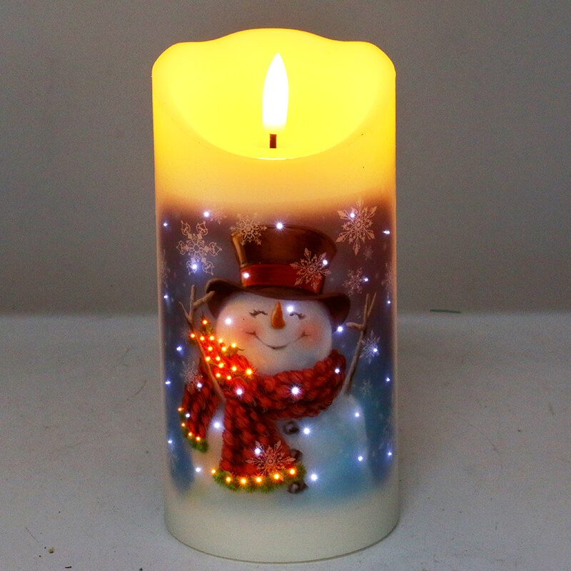 Senmasine 7.5*15 cm cire fibre optique bougies scintillantes imprimer arbre de noël motif bonhomme de neige sans flamme Led bougie de noël