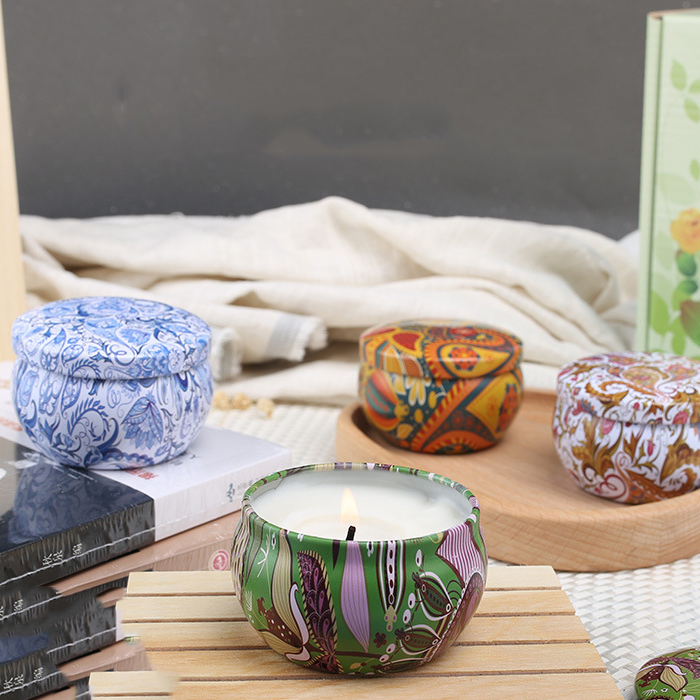 Senmasine 4 pièces bougies de cire coffrets cadeaux parfumés Logo personnalisé lilas gardénia jasmin bleu carillon éolien bougies parfumées de soja