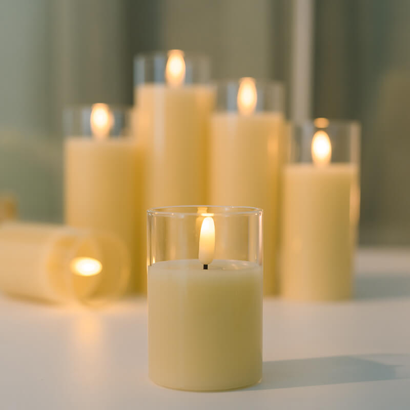 Senmasine 5PCS Glass Flameless Candles with Remote Battery Flickering Real Wax Wick LED Candle
