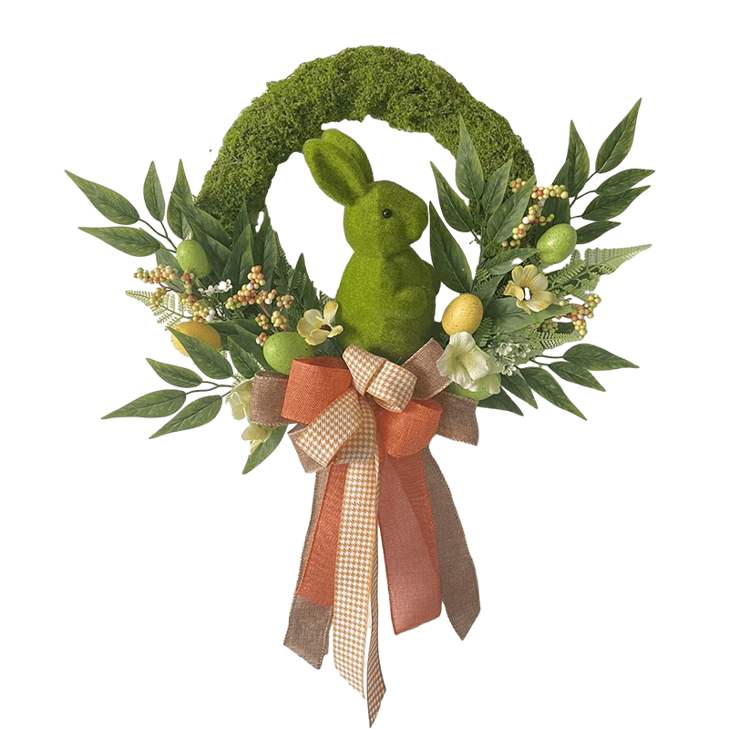 Senmasine – couronne de pâques en forme de lapin, 22 ou 24 pouces, avec œufs de pâques, nœuds de ruban mélangés, feuilles artificielles, décoration de carotte