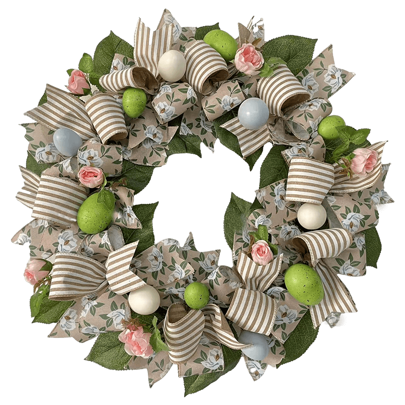 Senmasine Ghirlande per porta pasquali per decorazioni sospese Uova colorate miste Foglie artificiali Fiocchi di nastro Coniglio
