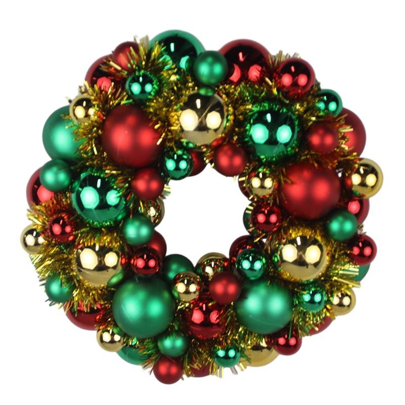 Senmasine – couronne de boules de 13 pouces avec guirlandes colorées classiques, boules en or rouge vert, ornements, décoration de festival